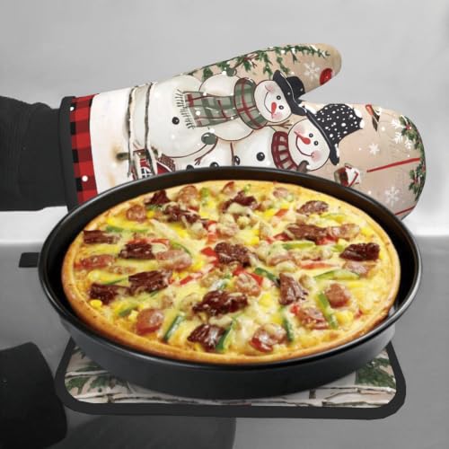 Winter Snowman Oven Mitts and Pot Holder 2Pcs Xmas Tree Kitchen Gloves Potholder Heat Resistant Hot Pad Baking Cooking Grilling Accessories (Winter Snowman Bell)