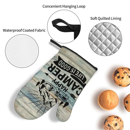 Happy Camper Oven Mitts and Pot Holders Sets of 4 (One Size / Happy Camper 2)