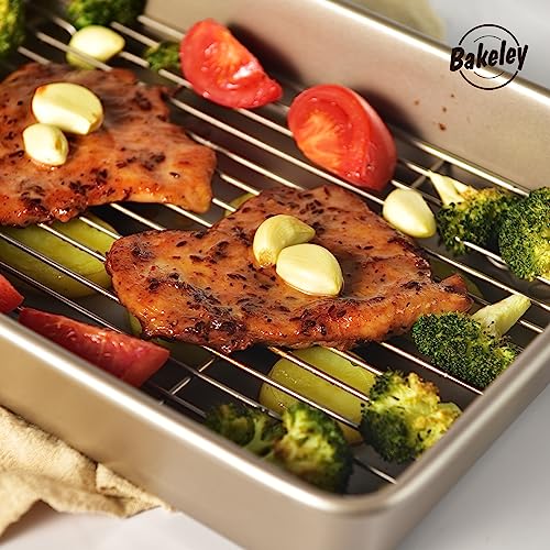 13 Inch Baking Pan With Rack Carbon Steel Nonstick Tray for Oven Roasting (Champagne Gold / 13 Inch Deep)