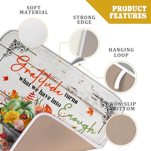 Fall Dish Drying Mats for Kitchen Counter Absorbent Autumn Dish Drainer Pad Home Decor (Thanksgiving Fall 511 / 18" x 16")
