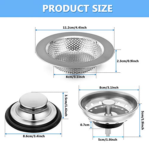 3 Pcs Sink Plug Stopper Disposal Drain Strainer (Silver)