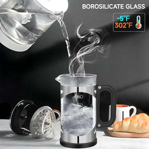 34 Ounce French Press Coffee Maker Chromium Stainless Steel Coffee Press (Silvery-R / 34 oz)