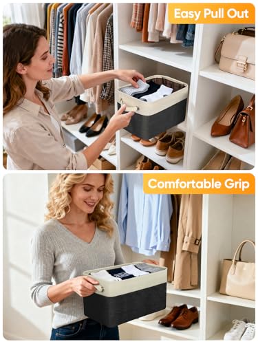 2 Pack Fabric Closet Storage Bins for Shelves (Black / 2PCS/Medium-14x10x8.5)
