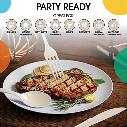 Ivory Plastic Forks 200 Pieces Ivory Forks Disposable Utensils Heavy Duty Plastic Cutlery Set Disposable Cutlery Sets Flatware Sets Silverware Set Party Supplies & Party Tableware (Ivory / Forks)