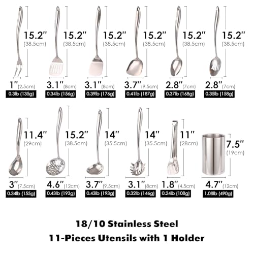 18 10 Stainless Steel Kitchen Utensils Set with Holder for Countertop (12-Pieces)