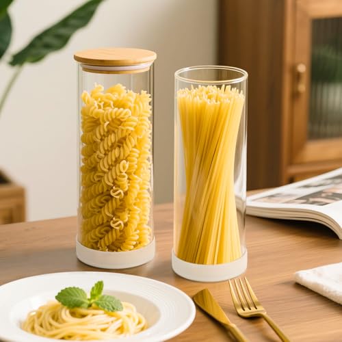 73oz Glass Spaghetti Pasta Containers for Pantry Organization (3pcs-Round / 73oz)