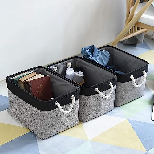 Collapsible Storage Bin for Shelves (Black&Grey / 3PCS/Large - 15.7Lx11.8Wx8.3H)