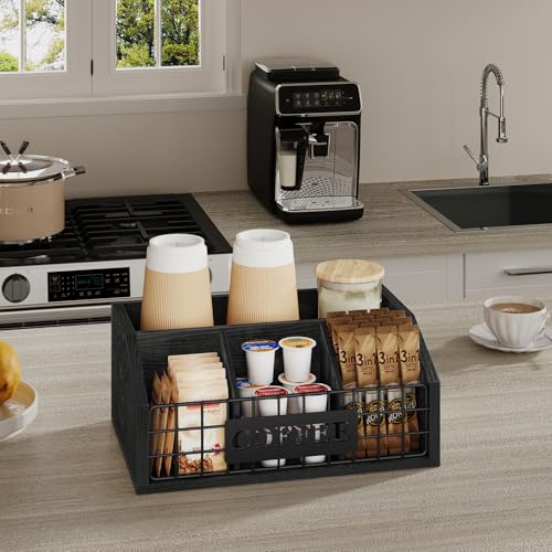 Coffee Station Organizer for Countertop (Iron Wire-Black / 1 Tier)