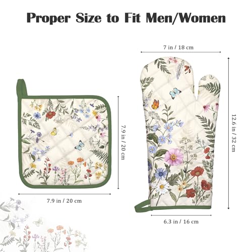 Wildflower Oven Mitts and Pot Holders Set (Grass / Oven Mitt x2 & Pot Holder x2)