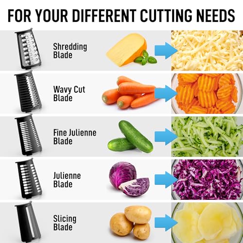 Rotary Cheese Grater Manual Hand Crank 5 Blade Shredder (5 Blades / Rose Gold & Black)