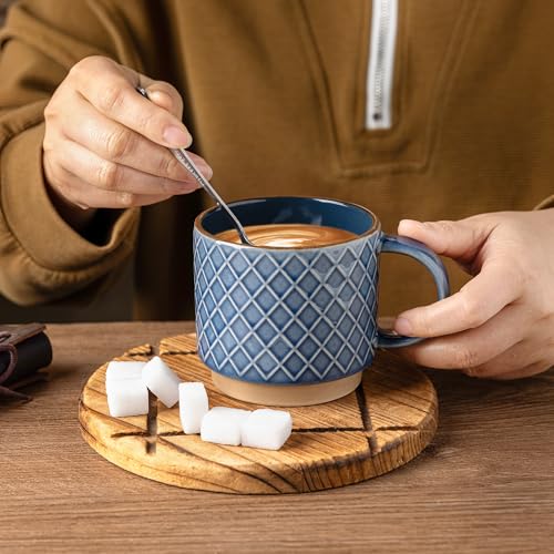 12 OZ Stackable Coffee Mugs Set of 4 (Moonlight Blue / 12oz (With Stand))