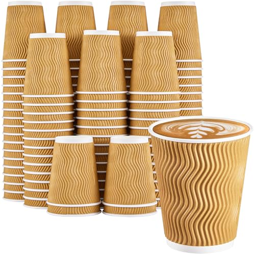 150 Pack 8 oz Disposable Paper Coffee Cups Insulated Champagne (Champagne / 8 oz)