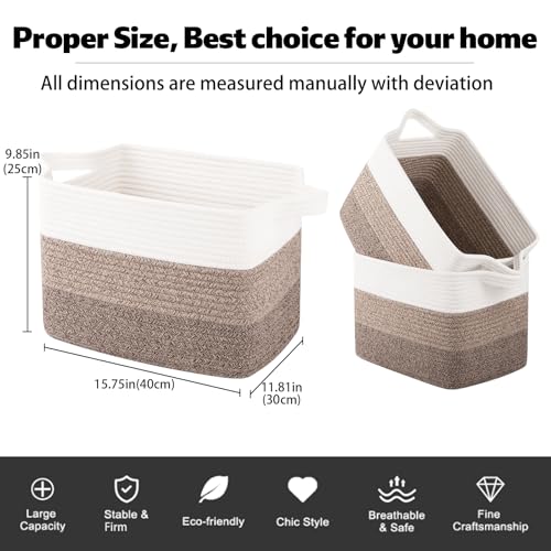 30L Storage Basket Large Blanket Basket Living Room Dark Brown (Gradient Dark Brown / 3 pcs-16”x12”x10”)