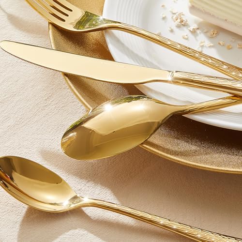 65 Piece Gold Silverware Set with Serving Utensils (65-Piece / Gold)