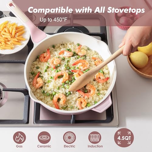 Nonstick Ceramic Skillet with Lid 11 (Sakura Pink / 11-inch/4.5QT)