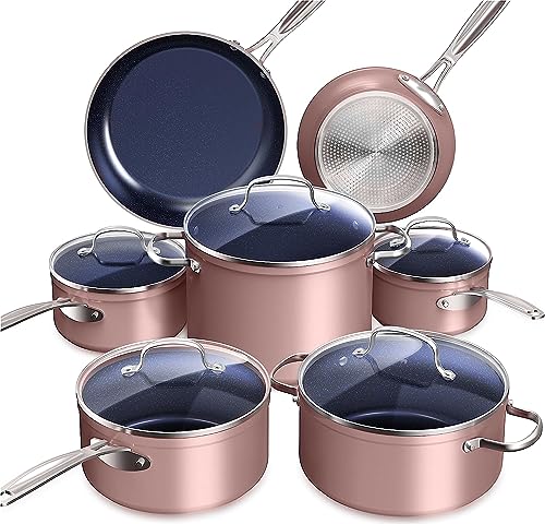 Healthy Duralon Blue Ceramic Nonstick Cookware Set (Dusty Pink / 12pc Cookware Set / Cookware Set)