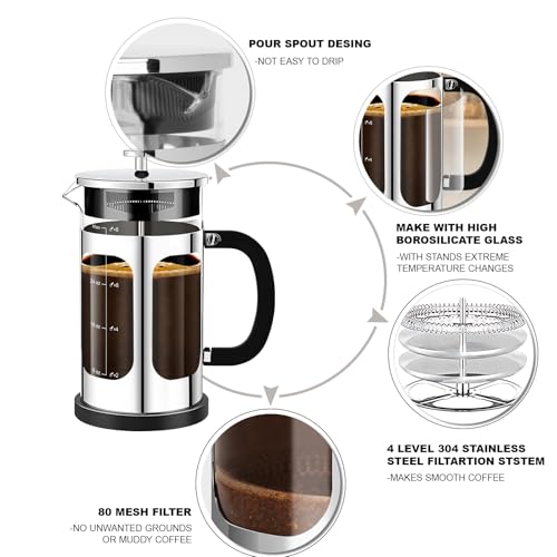 French Press Coffee Maker (Silvery / 34 oz)