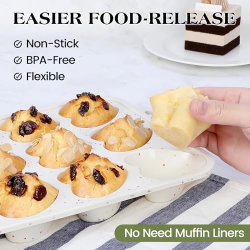 12 Cup Heart Shaped Silicone Muffin Pan for Baking with Metal Frame (Cream / 12-Cup Heart)