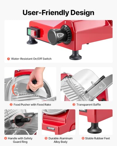Commercial Meat Slicer 340W Electric Deli Food Slicer 10 inch Blade (10 inch / Red)