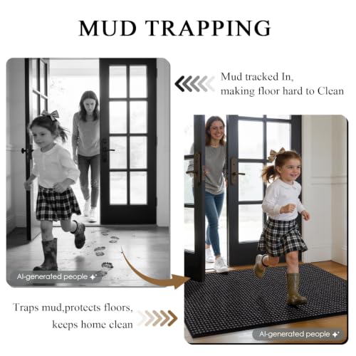 Waffle Door Mat Indoor Entrance (Black Waffle / 48" x 32" (Rectangular))