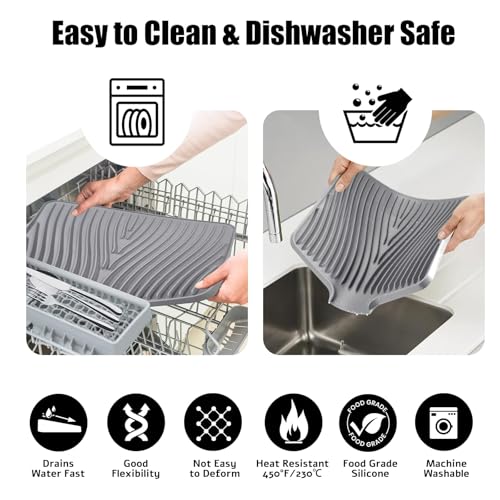 Silicone Dish Drying Mat for Kitchen Counter (Grey-1pc / 16" x 12")