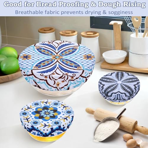 5Pcs Reusable Beeswax Elastic Bowl Covers for Bread Proofing and Food Cover (Moroccan Style)