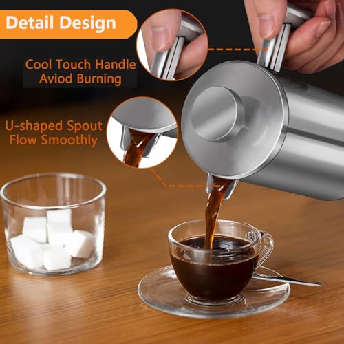 Stainless Steel French Press Coffee Maker 1500ml (50 oz / Silver)