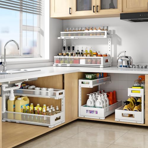 2 Pack 20.47IN Depth Under Sink Storage Organizer (White / 2 Pack-20.47"Dx11.4"-16.14"H)