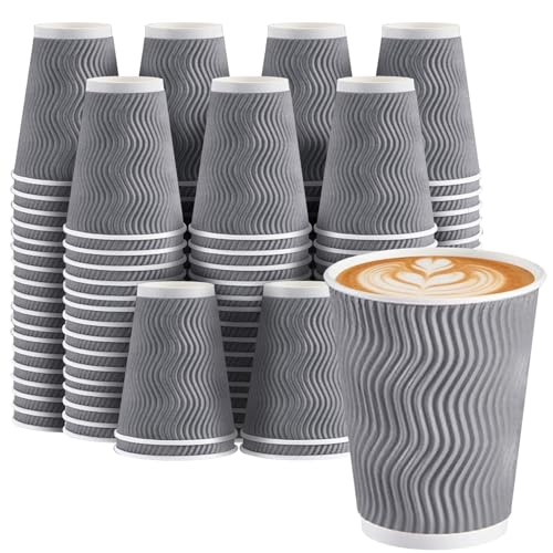 50 Pack 12 oz Coffee Cups Disposable Insulated Paper Cup Gray (Gray / 12 oz-50)
