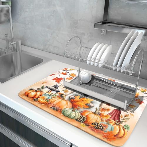 Happy Fall Dish Drying Mat (Happy Fall Yellow / 24" x 18")