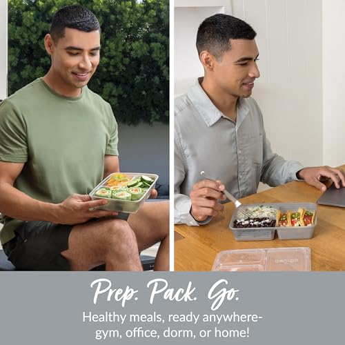 Prep 3 Compartment Meal Prep Containers with Lids (Silver)