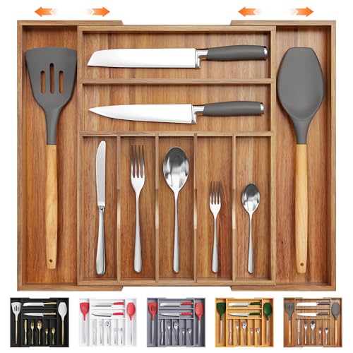Large Premium Acacia Wood Silverware Organizer