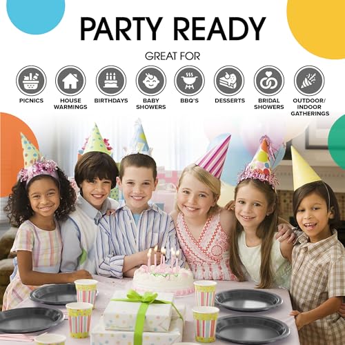 Silver Plastic Plates for Party 7 Silver Disposable Plates for Party Supplies 100 Pcs Plastic Dinnerware Sets Heavy Duty 350 GSM Disposable Dinnerware Set (7 inch / Silver)