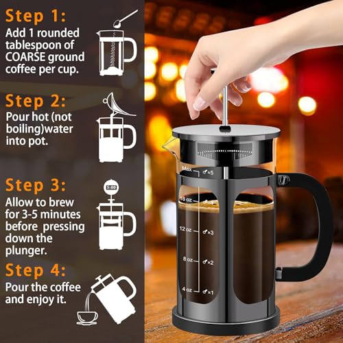 French Press Coffee Maker (Bright Black / 21 oz)