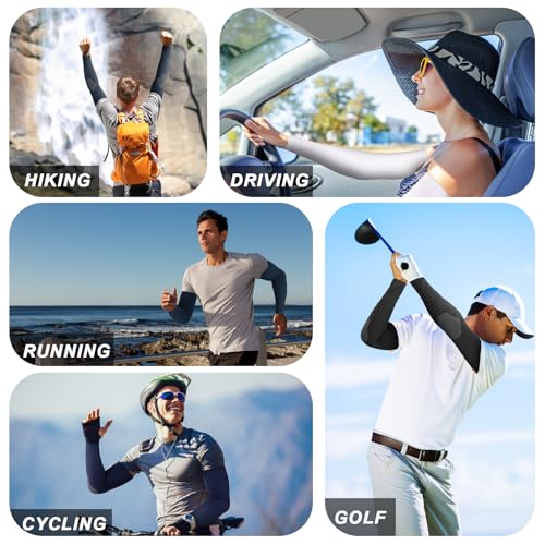 UV Sun Protection Arm Sleeves for Men Women (4 Pairs - 2 Black+white+grey)