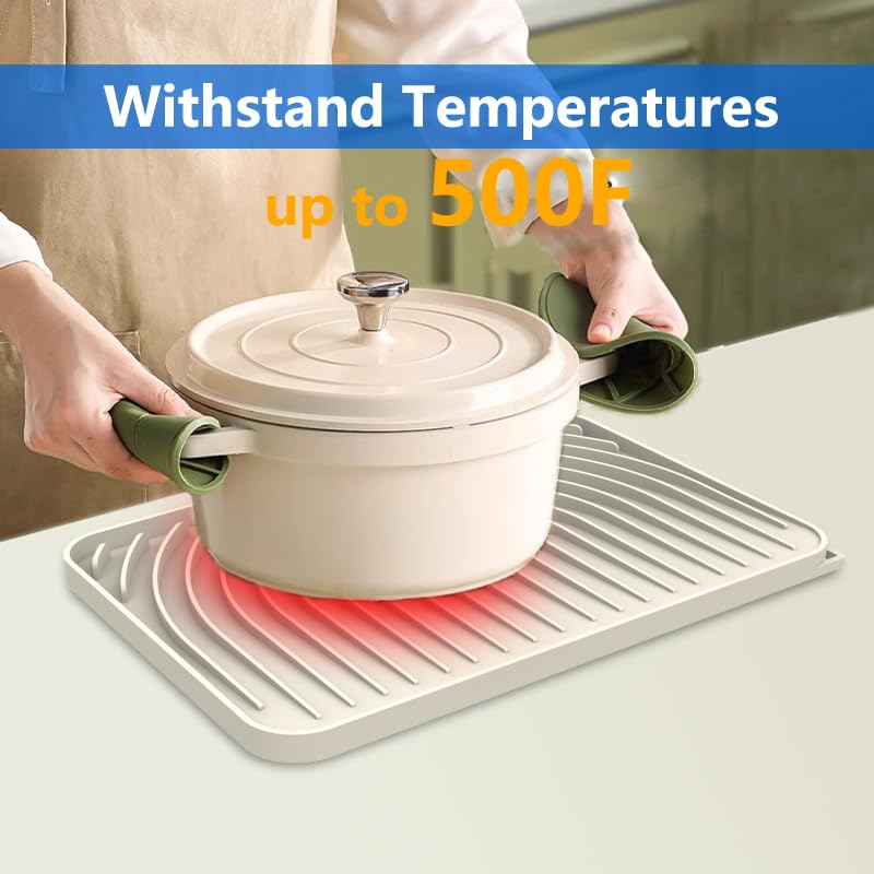 Dish drying mats for kitchen counter (14.6"×11" / Cream)