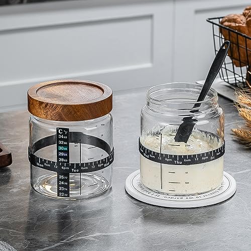 Sourdough Starter Jar 35OZ Wide‑Mouth (Wood Lids-1 Pack)