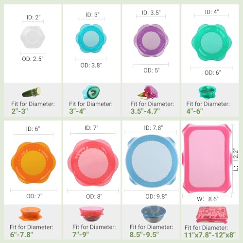 Silicone Stretch Lids for Food Storage in Fridge (8 Pcs Colorful)