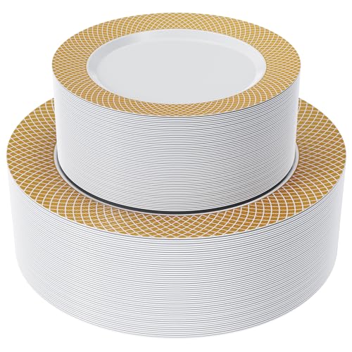 Gold Plastic Plates Set (102Pack Gold Plastic Plates)