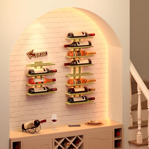 8 Tier Wall Mount Wine Rack (1 Pack (8 Bottles) / Gold)