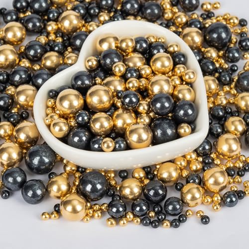 Edible Pearl Sprinkles for Cake Decorating (Gold Black Pearl)