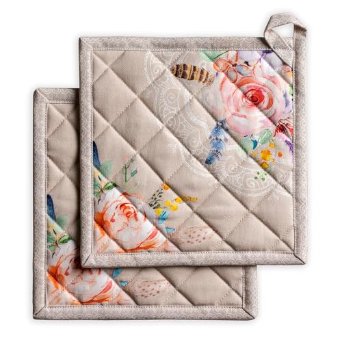 Pot Holders 100% Cotton Potholders (065 - Ibiza - Beige / 8" x 8" (Pot Holder Pack of 2))