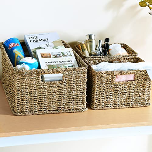 Large Wicker Baskets for Storage (17 x 12.2 x 7.5 inches / Natural (Seagrass))