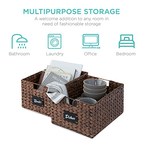 Pantry Baskets Set of 2 16x12in Water Hyacinth Storage Baskets (12x16x8in / Brown)