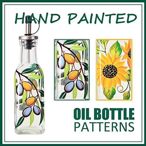 7oz Hand Painted Glass Olive Oil Bottle Dispenser (Olive)