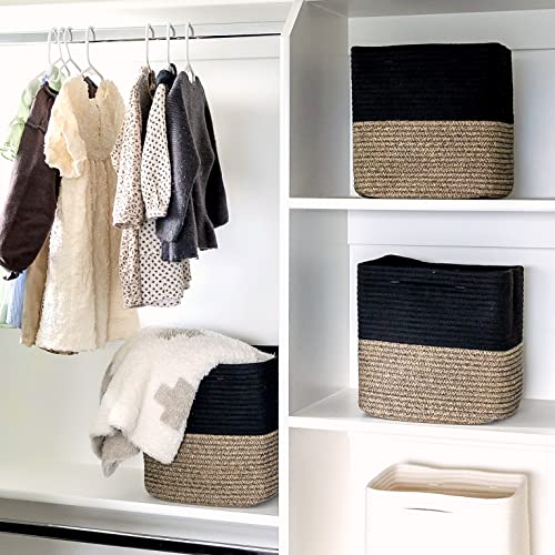 Storage Cubes 11 Inch Cotton Rope Woven Baskets for Organizing (Black & Mixed Black)
