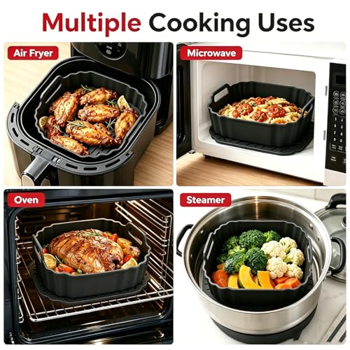 Square Silicone Air Fryer Liners (Red / 8"L x 7.5"W)
