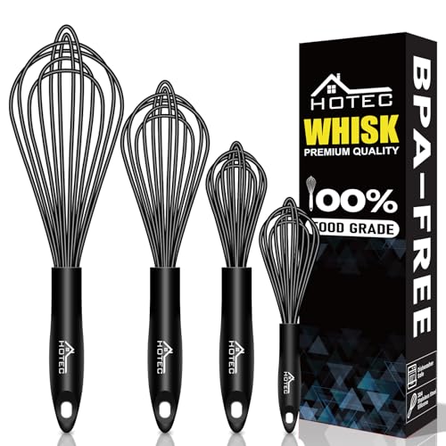 4 Pieces Silicone Whisks Set (Black)