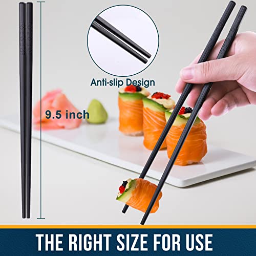 Chopsticks fiberglass Reusable chop sticks 5 Pairs (Black)