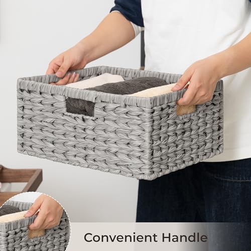 Wicker Storage Baskets for Shelves (Gray / 15"L x 11"W x 6¾"H)